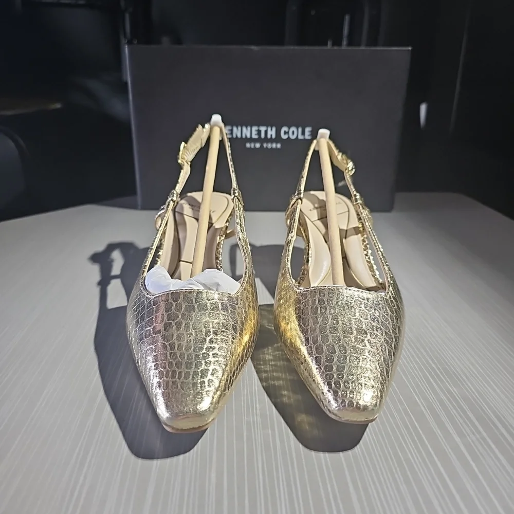 Kenneth Cole Martha Chic Elegant Slingback Kitten Heels Soft Gold Size 7M NEW - Picture 4 of 12